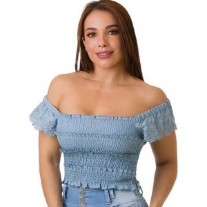 Off the shoulder blue crop top Colombian boutique